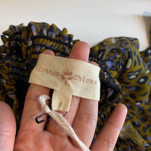 Cotton Chicks Blouse Womens S Small Multi Semi Sheer Smocked Puff Sleeve Leopard - Picture 12 of 14